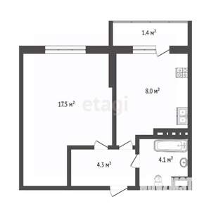 1-к квартира, вторичка, 38м2, 1/5 этаж