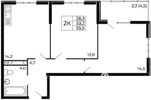 2-к квартира, вторичка, 56м2, 4/18 этаж