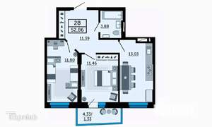 2-к квартира, вторичка, 52м2, 18/25 этаж