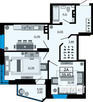 2-к квартира, вторичка, 59м2, 7/26 этаж