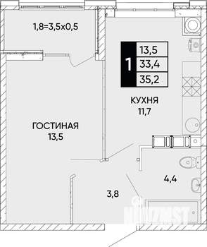 1-к квартира, вторичка, 35м2, 8/24 этаж