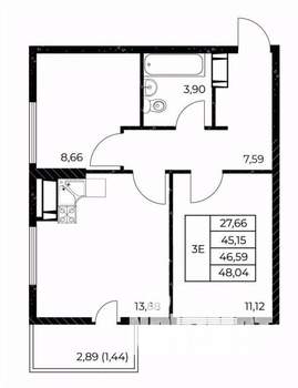 2-к квартира, вторичка, 48м2, 21/25 этаж