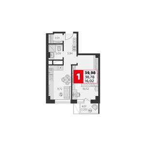 1-к квартира, строящийся дом, 40м2, 6/22 этаж