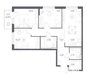 3-к квартира, вторичка, 70м2, 6/17 этаж