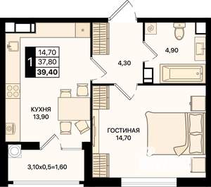 1-к квартира, вторичка, 39м2, 12/18 этаж
