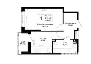 1-к квартира, вторичка, 36м2, 2/20 этаж