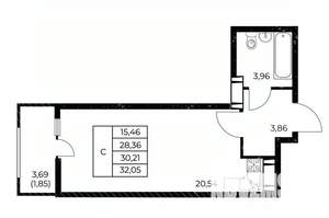 Студия квартира, вторичка, 32м2, 9/25 этаж
