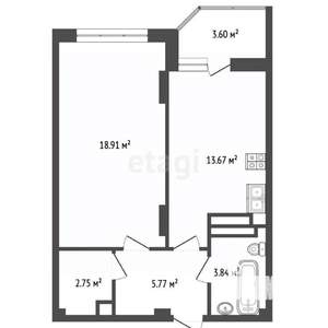 1-к квартира, вторичка, 47м2, 18/24 этаж