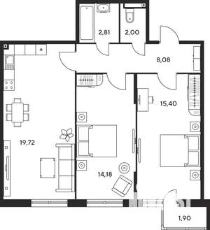 3-к квартира, строящийся дом, 66м2, 4/25 этаж