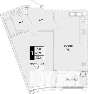 1-к квартира, вторичка, 44м2, 17/24 этаж