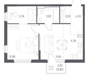 1-к квартира, вторичка, 46м2, 8/17 этаж
