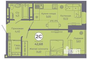 2-к квартира, вторичка, 42м2, 18/24 этаж