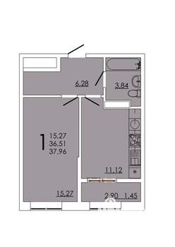 1-к квартира, вторичка, 38м2, 4/24 этаж