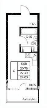 Студия квартира, вторичка, 24м2, 12/25 этаж
