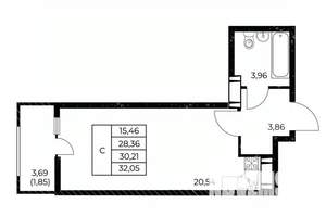 Студия квартира, вторичка, 32м2, 23/25 этаж
