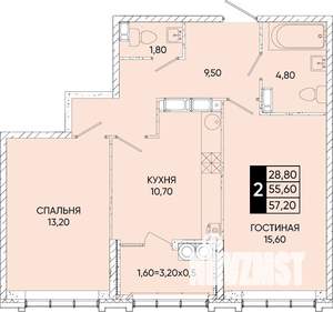 2-к квартира, вторичка, 57м2, 20/24 этаж