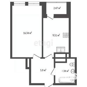 1-к квартира, вторичка, 39м2, 3/21 этаж