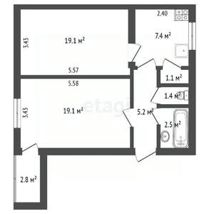 2-к квартира, вторичка, 56м2, 2/5 этаж