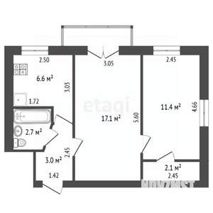 2-к квартира, вторичка, 44м2, 5/5 этаж
