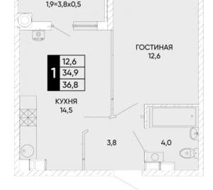 1-к квартира, вторичка, 37м2, 19/24 этаж