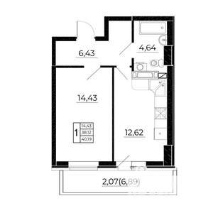 1-к квартира, сданный дом, 40м2, 3/24 этаж