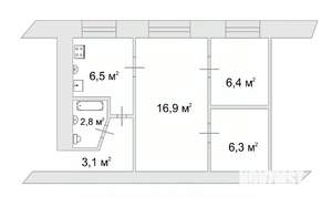 3-к квартира, вторичка, 42м2, 1/5 этаж