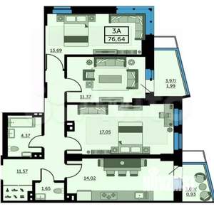 3-к квартира, вторичка, 78м2, 10/25 этаж