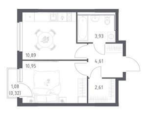1-к квартира, вторичка, 33м2, 8/17 этаж