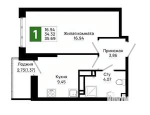 1-к квартира, вторичка, 36м2, 16/20 этаж