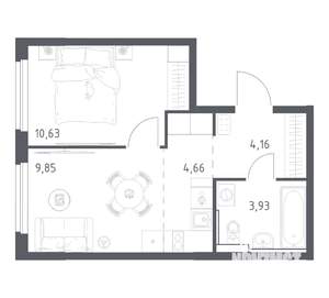 1-к квартира, вторичка, 33м2, 13/17 этаж