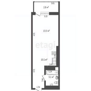 1-к квартира, вторичка, 27м2, 17/17 этаж