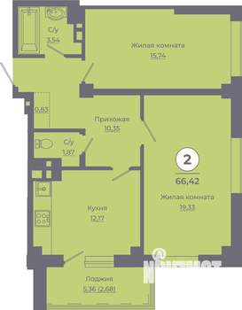 2-к квартира, вторичка, 66м2, 5/24 этаж