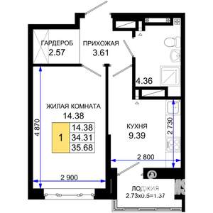 1-к квартира, вторичка, 36м2, 15/25 этаж