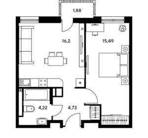 2-к квартира, вторичка, 53м2, 25/25 этаж