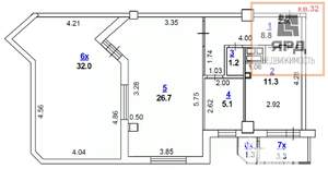 1-к квартира, вторичка, 65м2, 7/19 этаж