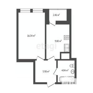 1-к квартира, вторичка, 39м2, 9/21 этаж