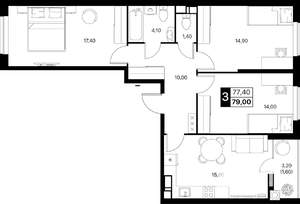3-к квартира, вторичка, 79м2, 10/12 этаж
