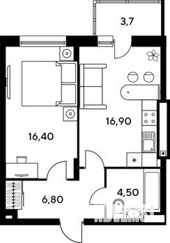 1-к квартира, строящийся дом, 49м2, 2/9 этаж