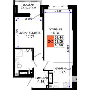 1-к квартира, вторичка, 41м2, 13/25 этаж