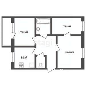 3-к квартира, вторичка, 63м2, 2/5 этаж