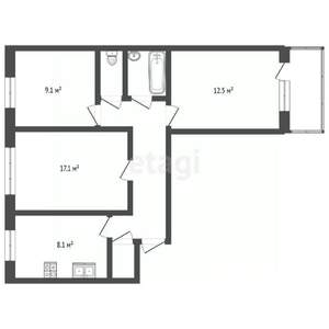 3-к квартира, вторичка, 63м2, 2/9 этаж