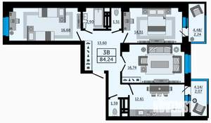 3-к квартира, строящийся дом, 84м2, 4/24 этаж