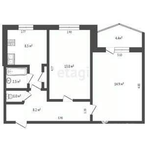 2-к квартира, вторичка, 49м2, 9/9 этаж