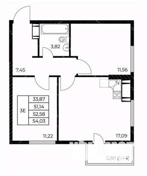 2-к квартира, вторичка, 54м2, 16/25 этаж