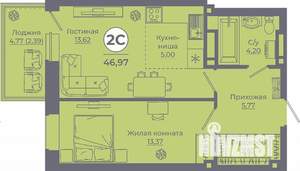 2-к квартира, вторичка, 47м2, 22/24 этаж