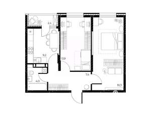 2-к квартира, вторичка, 55м2, 25/25 этаж