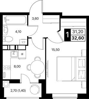 1-к квартира, вторичка, 33м2, 7/12 этаж