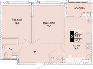 2-к квартира, вторичка, 60м2, 21/24 этаж