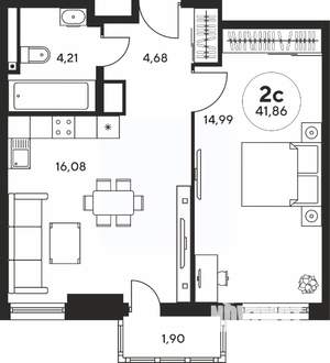 2-к квартира, вторичка, 42м2, 19/25 этаж