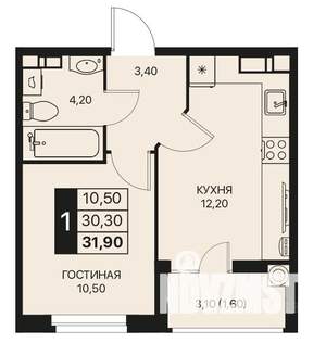 1-к квартира, строящийся дом, 32м2, 8/12 этаж
